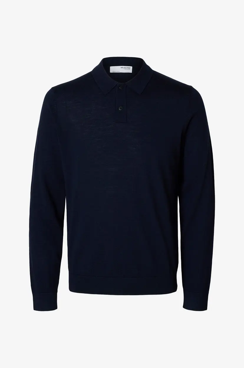Selected Men Genser slhTray LS Knit Merino Polo - Blå