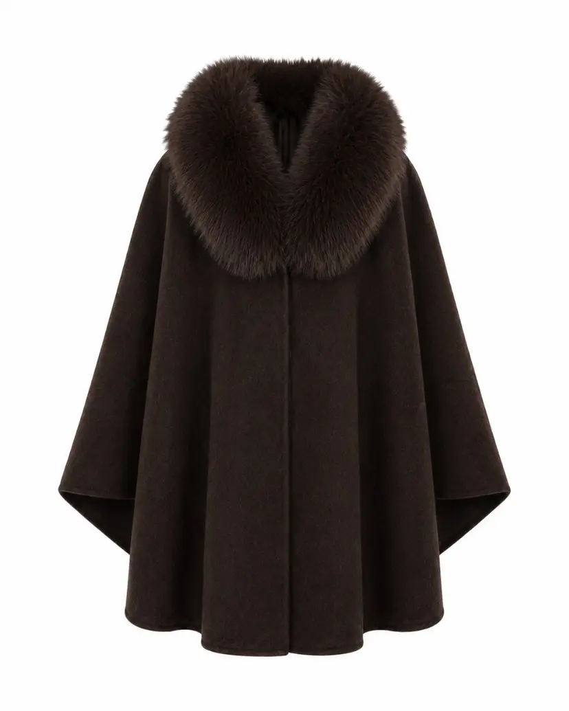 From Paris With Love Cape w/ Faux Fur Collar Brown