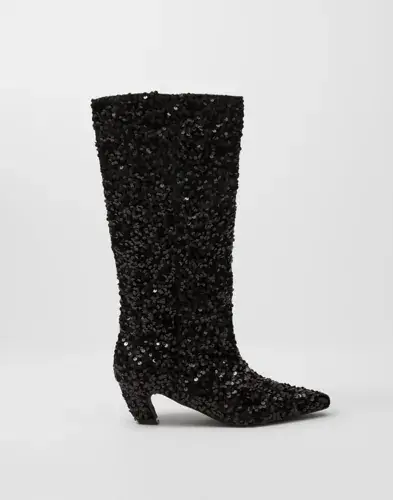 Nelly Nelly - Svart - Curved Under Knee Glitz Boot