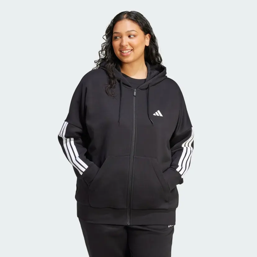 Adidas Essentials 3-Stripes Full-Zip Fleece Hettegenser (store størrelser)