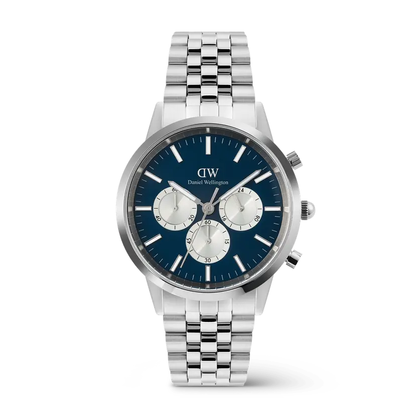 Daniel Wellington Silver 42mm Watch Iconic Chronograph Arch 5-link Arctic Panda | DW