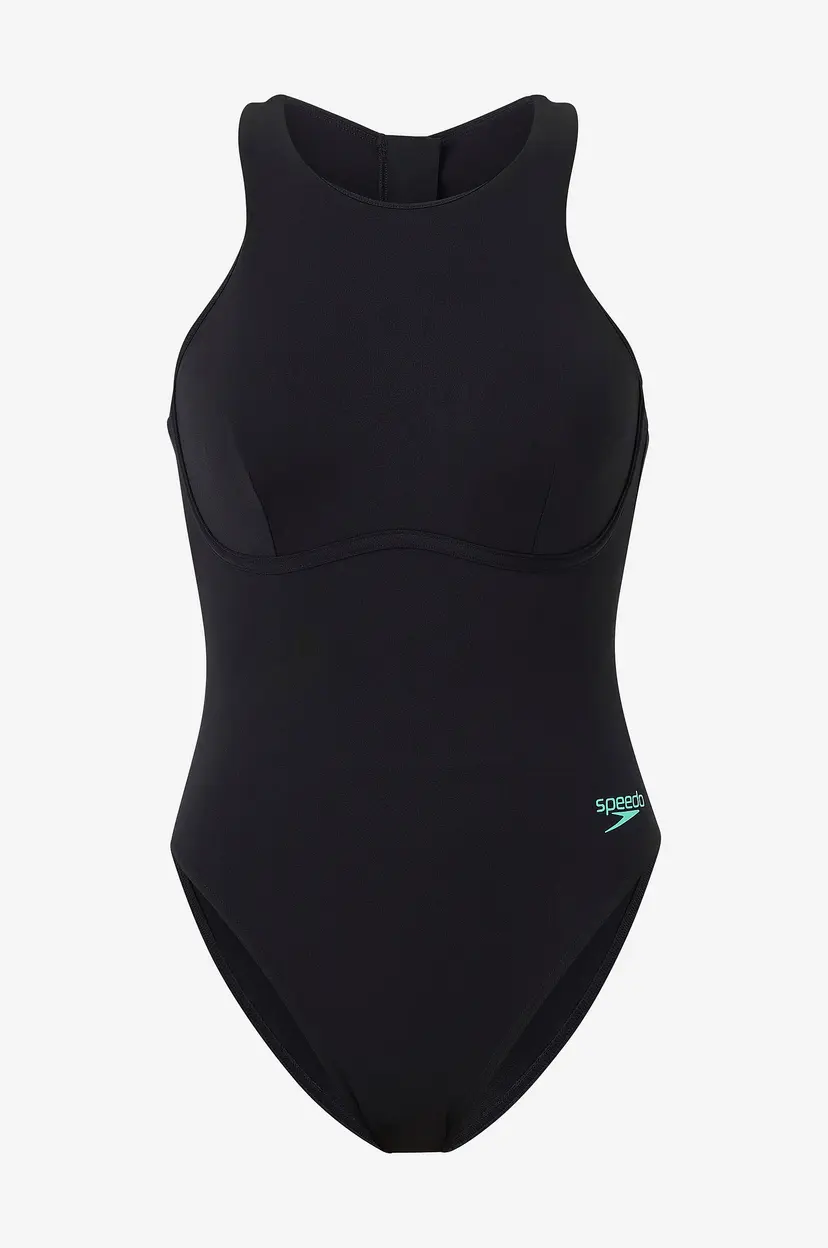 Speedo Badedrakt Womens Racer Zip Swimsuit with Built in Swim Bra - Svart