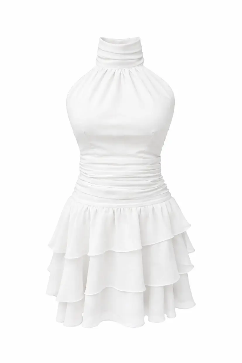 Kayani Lilly Maze Mini Ruffle Dress White