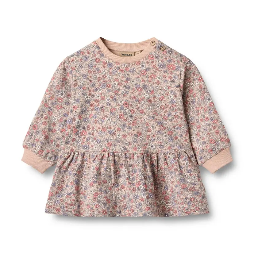 Wheat Wheat, Sweat Dress L/S Zenia, Baby, Rose Dust Flowers