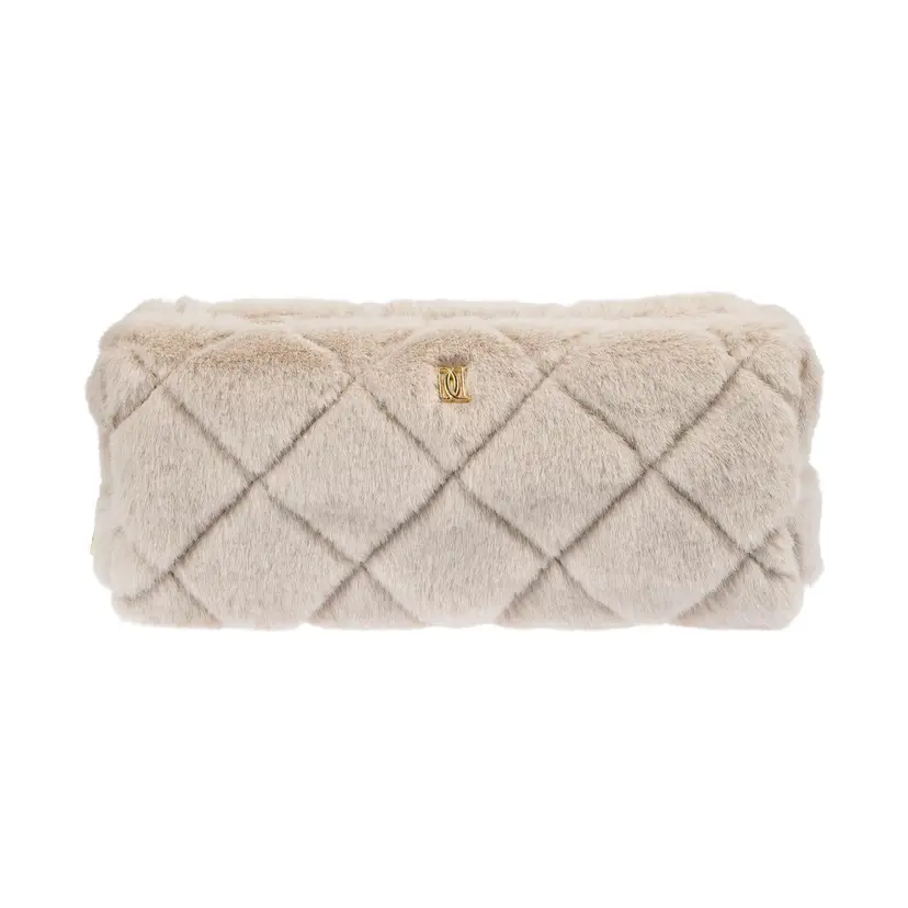 Dark Faux Fur Quilted Tool Pouch Sand