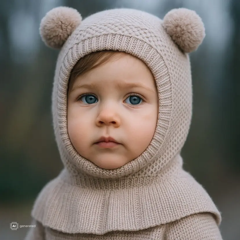 Huttelihut Huttelihut - Balaclava Strikket Ull Pompoms Camel Melange