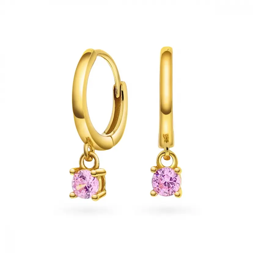 Arne Nordlie Arne Nordlie - Guldbelagte sølv creoler med rosa zirkonia - 68705-02