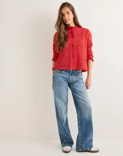 Pieces Pieces - Rød - Pcjasmijn Ls O-Neck Knit Caridgan B