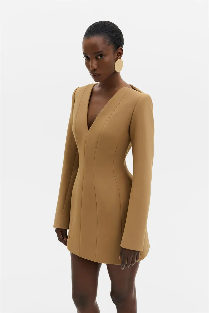 Malina Ninni Cut-Out Shoulder Hourglass Mini Dress Camel - XS