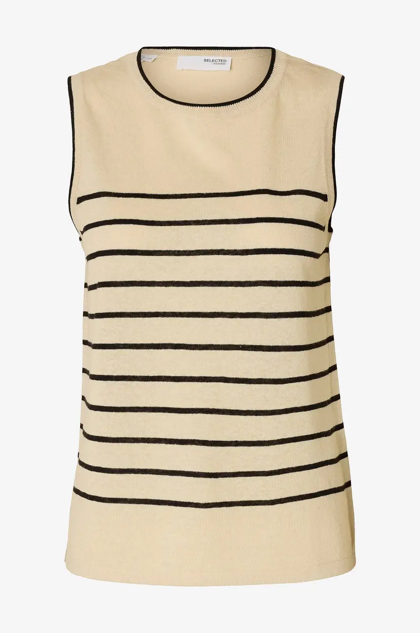 Selected Women Topp i lin slfEsther SL Contrast Knit Top - Beige