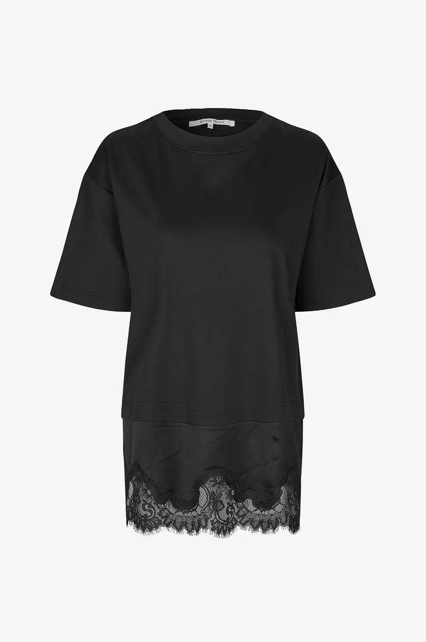 Second Female T-skjorte Vaccara Lace Tee - Svart