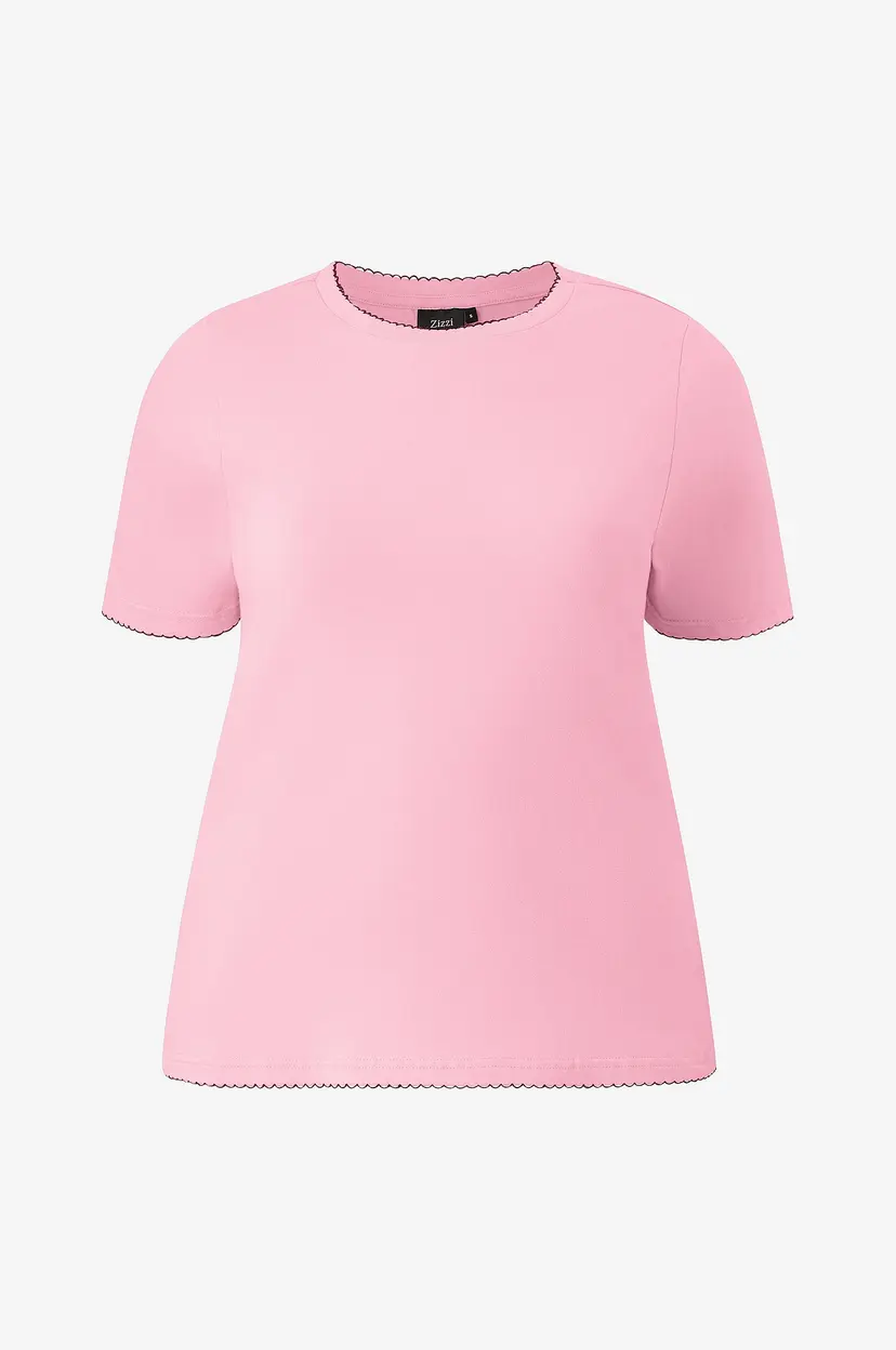 Zizzi T-skjorte Mmeghan, S/S, Fitted Tee - Rosa