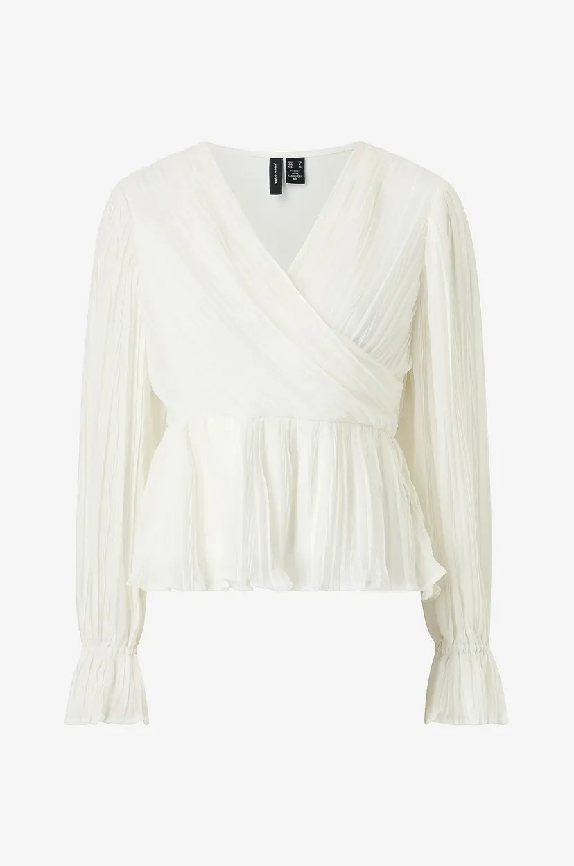 Vero Moda Bluse VmDora LS V-neck Plisse Top Wvn Exp - Hvit