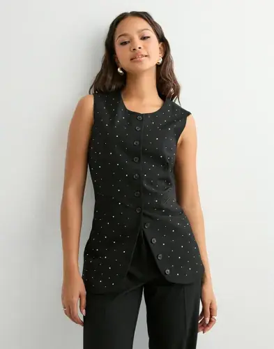 Pieces Pieces - Svart - Pcmichelle Rhinestone Waistcoat