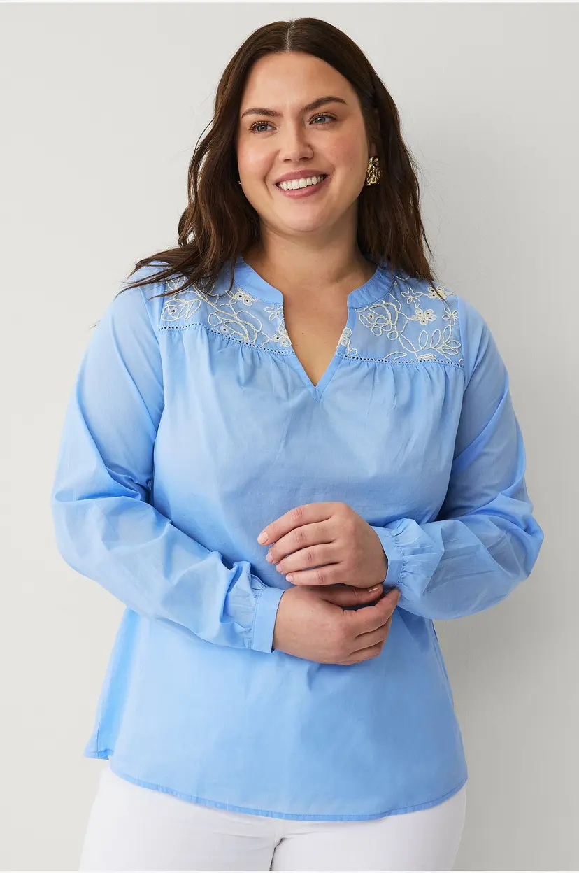 Zizzi Bluse mOfelia L/S Blouse - Blå