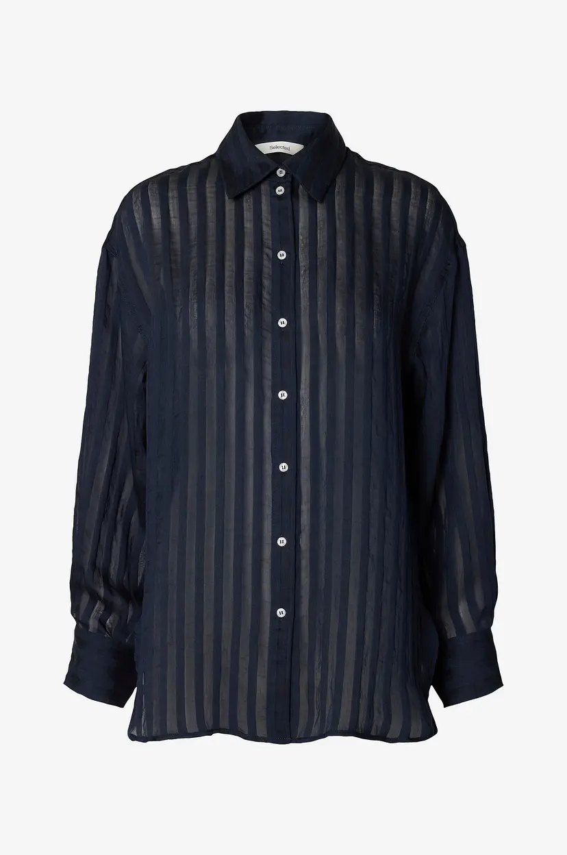 Selected Women Skjorte Slftoran Oversized Ls Striped Shirt - Blå
