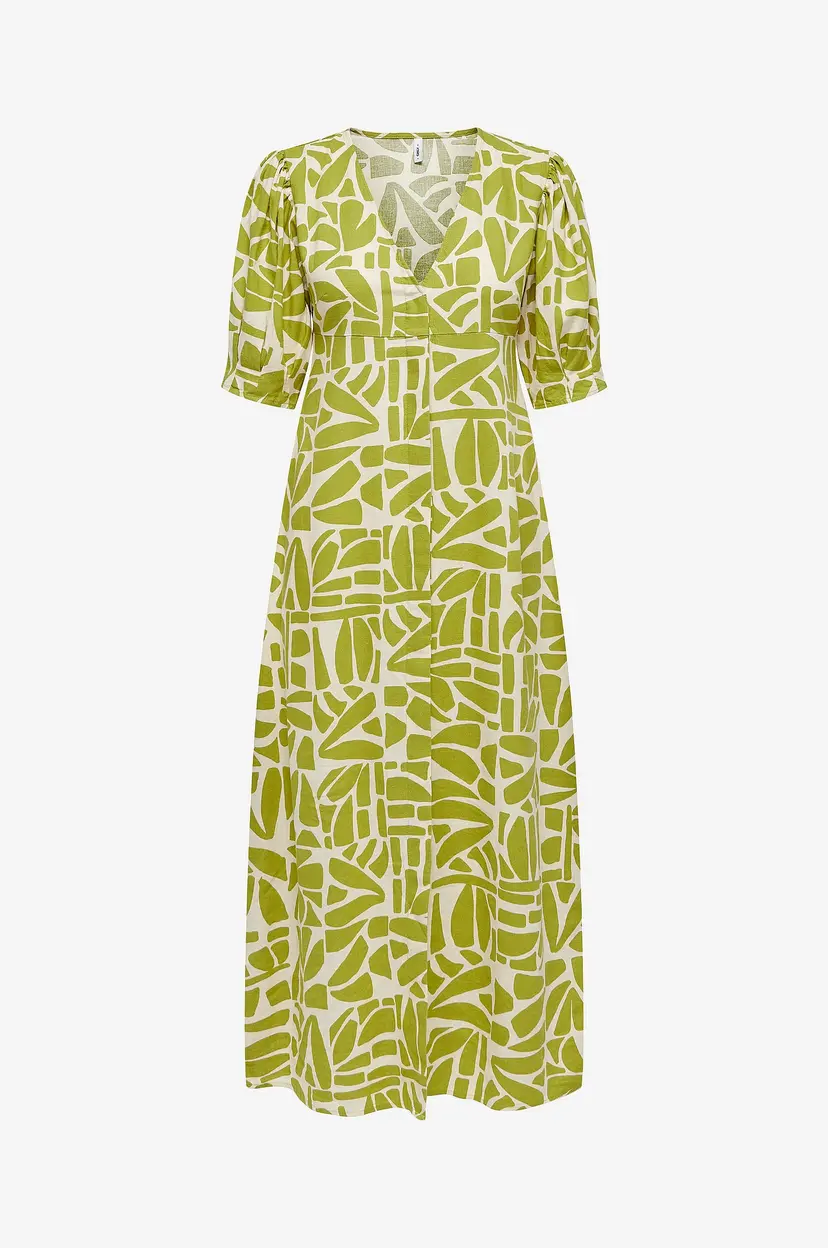 ONLY Kjole onlDahlia Linen 24 V-neck Midi Dress - Grønn
