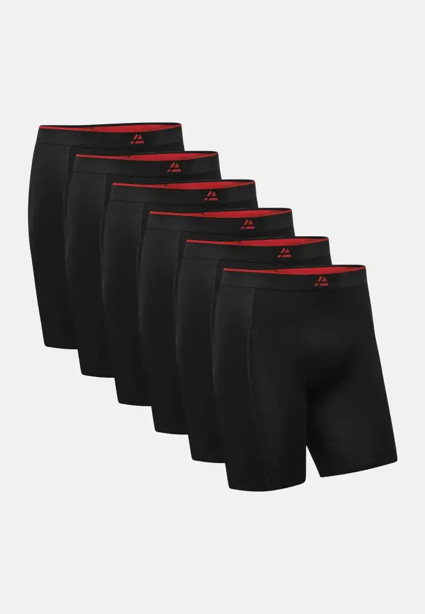 DANISH ENDURANCE BAMBOO LANGE BOXERSHORTS fra DANISH ENDURANCE, Sort/Rød, 6-Pak