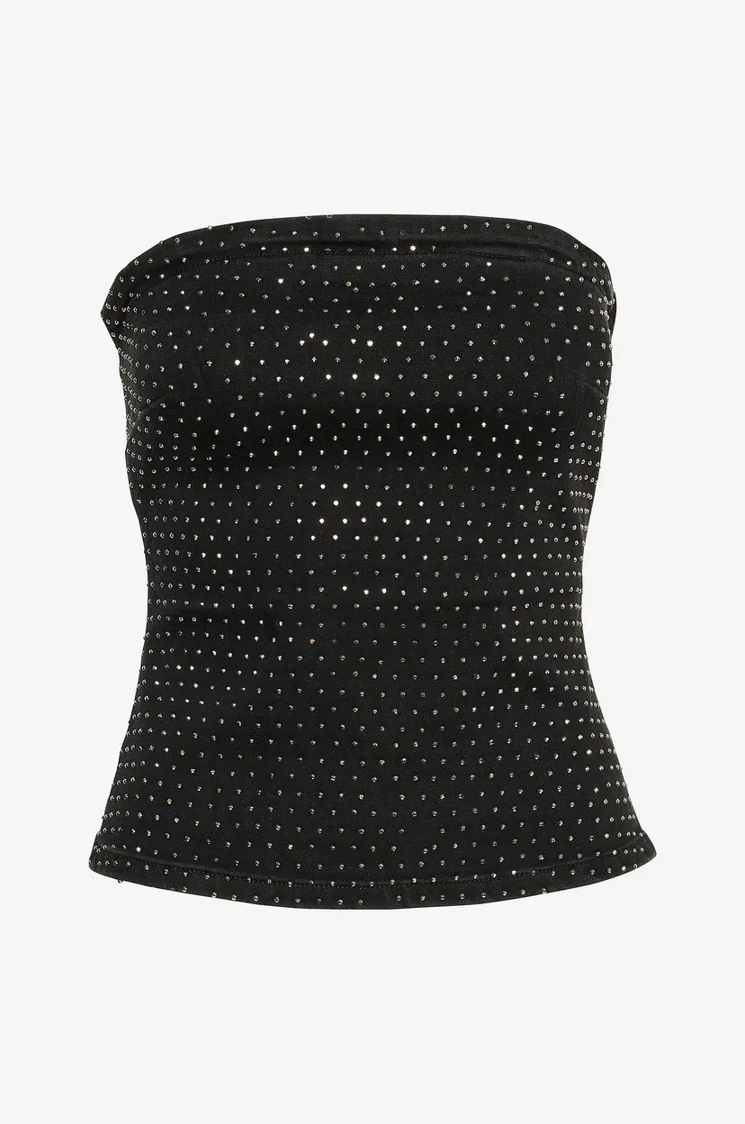 My Essential Wardrobe Denimbluse AyoMW 170 Rhinestone Denim Top - Svart