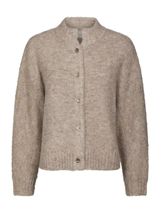 Neo Noir Neo Noir - Taura Fluffy Knit Cardigan - Beige Melange
