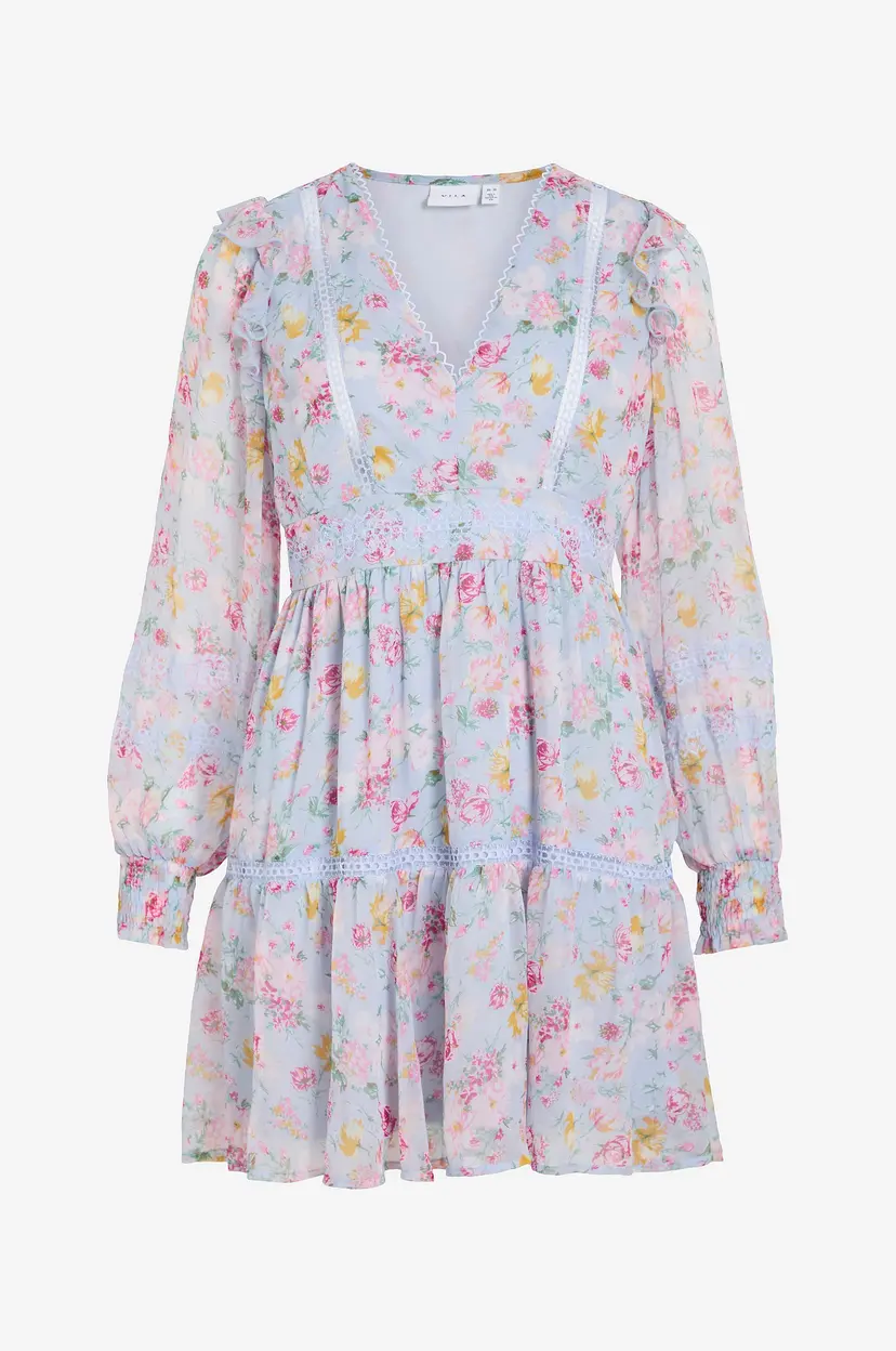 Vila Kjole viRoman New V-neck L/S Short Dress - Blå