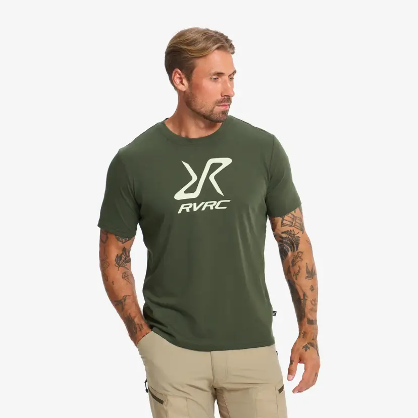 RevolutionRace Easy Graphic Logo T-Shirt Herre Forest Night/Oatmeal