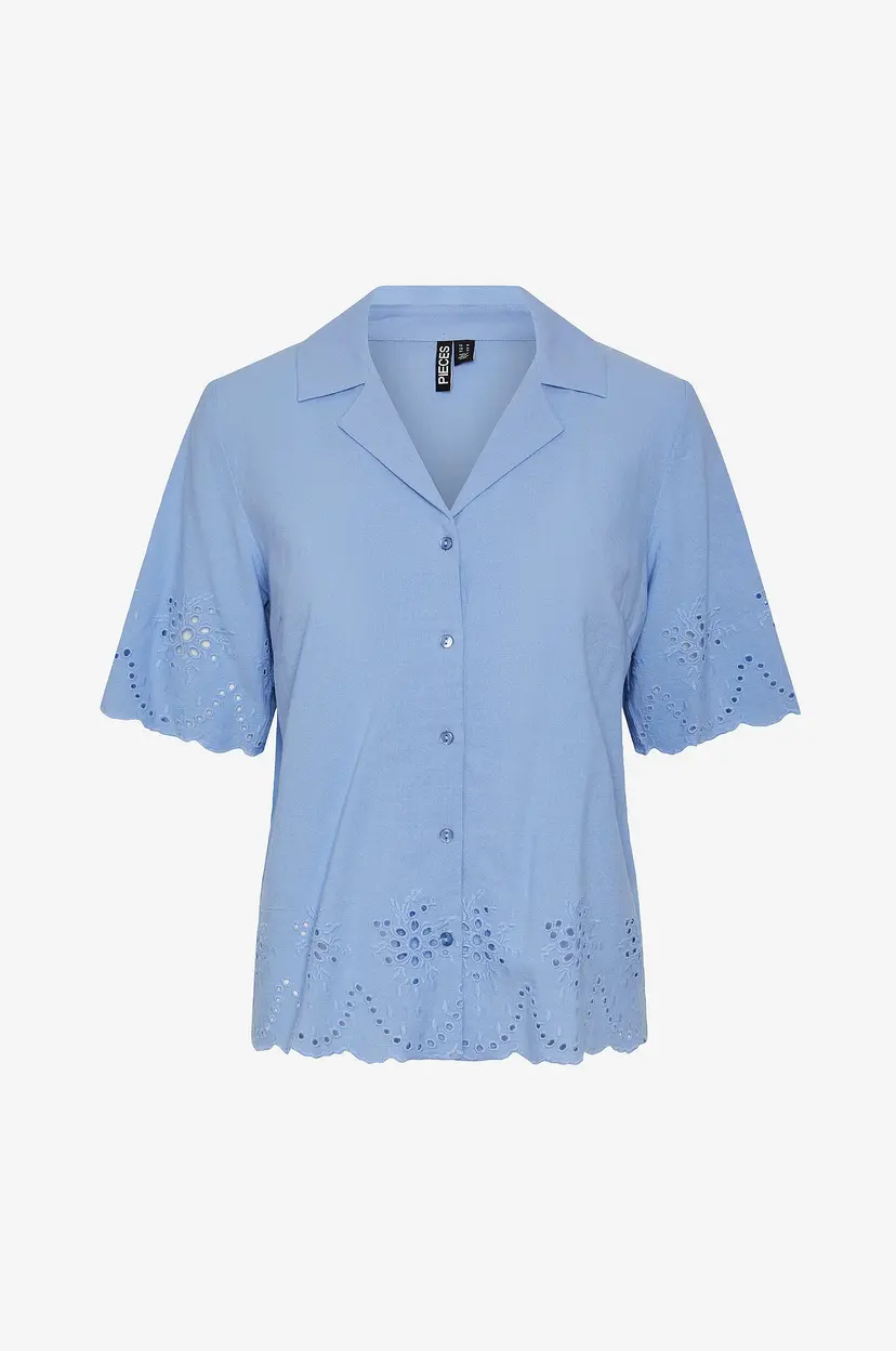 Pieces Skjorte pcAlmina SS Embroidery Shirt - Blå