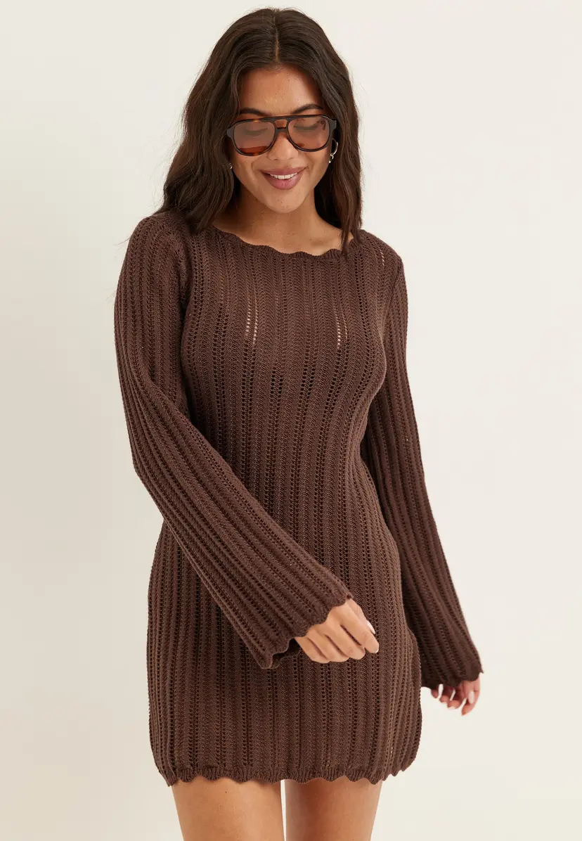 Bubbleroom Boat Neck Structure Knitted Short Dress