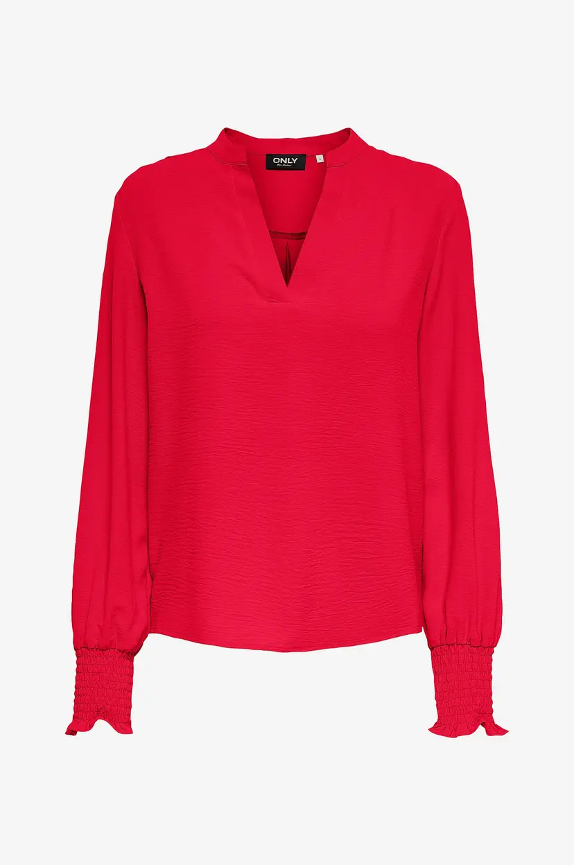 ONLY Bluse onlMette V-neck Smock Top Wvn - Rød