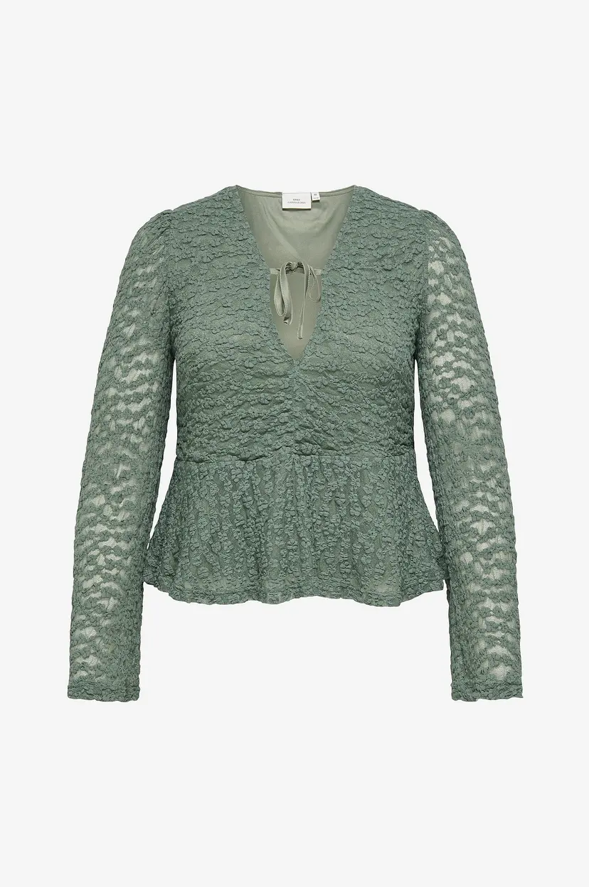 Only Carmakoma Blondetopp carAlice LS Lace 2-way V-neck Blouse - Grønn