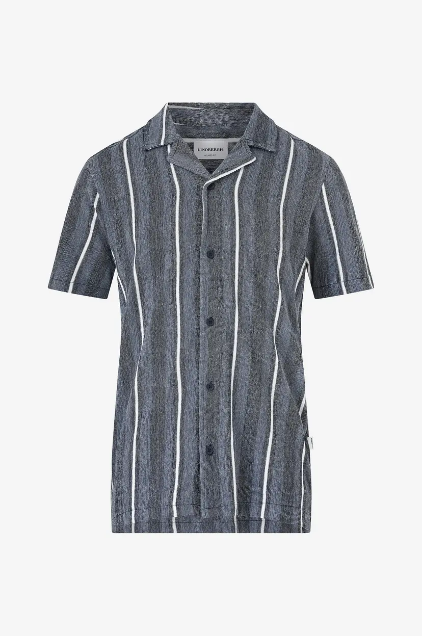 Lindbergh Skjorte Knitted Resort Collar S/S - Blå