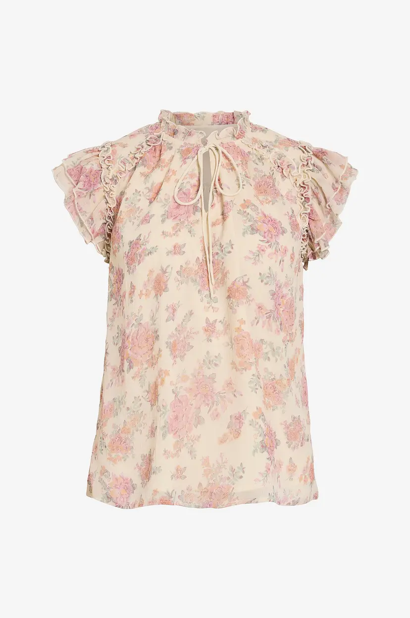Vila Bluse viLaura S/S Tie Neck - Beige
