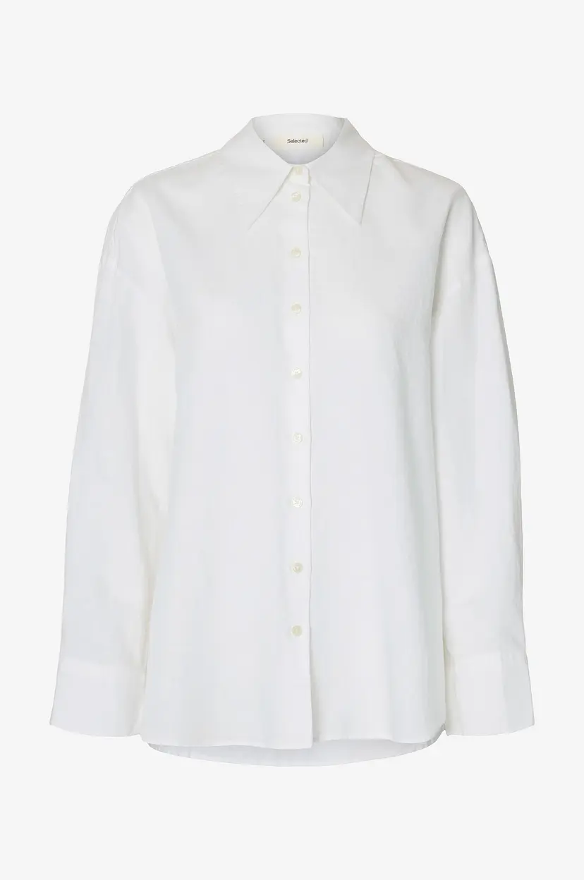 Selected Women Skjorte slfCleo Oversize Linen Blend Shirt - Hvit