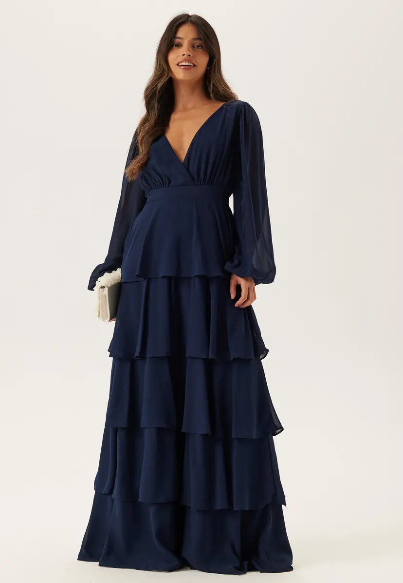 Goddiva Long Sleeve Tiered Maxi Dress