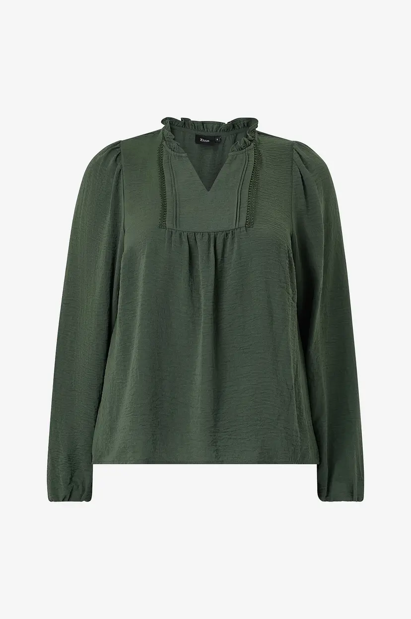 Zizzi Bluse Cawhitney, L/S, Blouse - Grønn