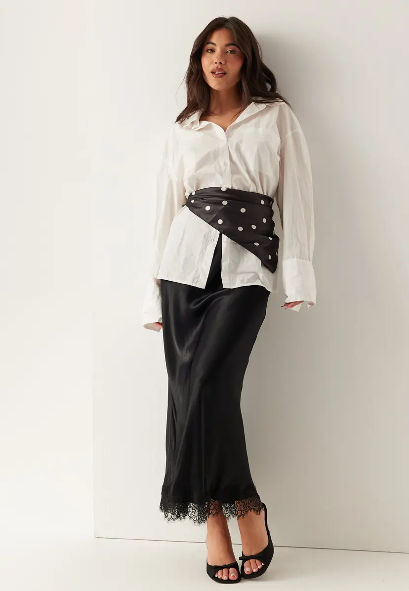 Bubbleroom Viscose Satin Lace Skirt