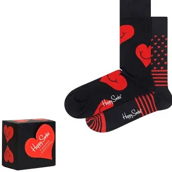 Happy Socks Happy socks Strømper 2P I Love You Hearts Gift Box Svart mønstret bomull Str 36/40