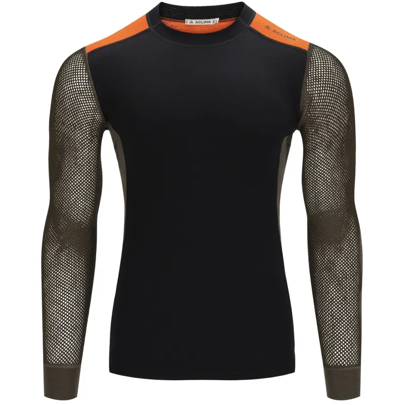 Aclima Aclima M's Woolnet Hybrid Crewneck Jet Black/Tarmac/Gold Flame