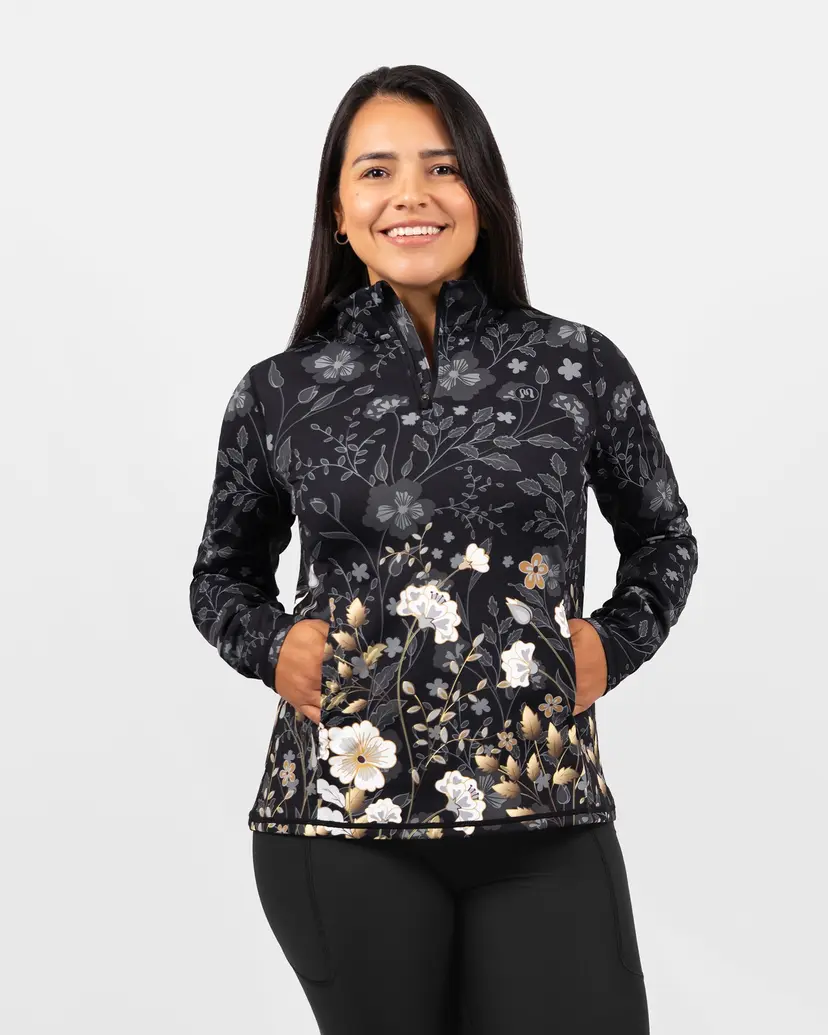 Huabo Bea Elegant Floral Half Zip Winter Top
