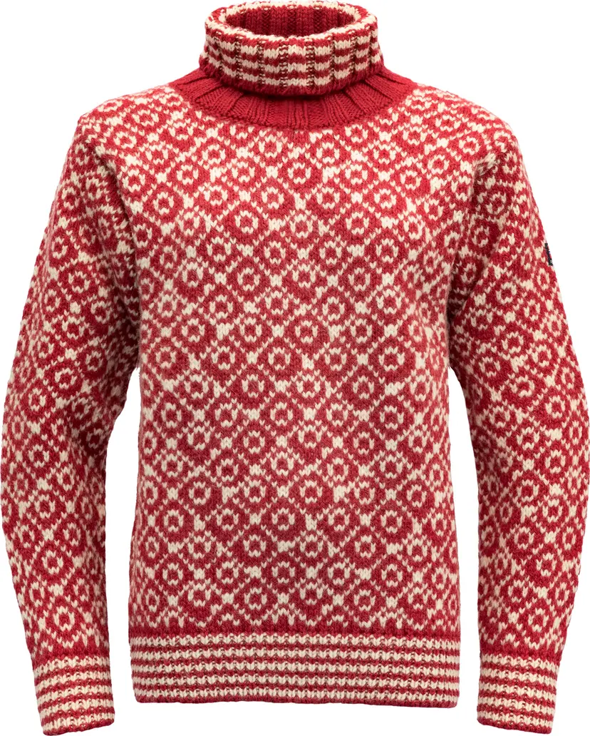 Devold Devold Unisex Svalbard Sweater High Neck Hindberry/Offwhite