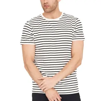 Resteröds Resteröds Bamboo Crew Neck Svart stripet Herre