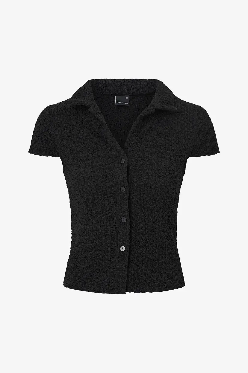 Gina Tricot Topp Short Sleeve Buttoned Top - Svart