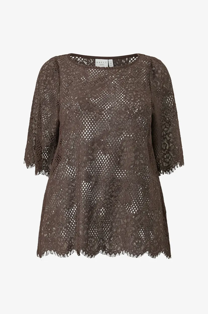 KAFFE Curve Topp KCcarley Lace Blouse - Brun