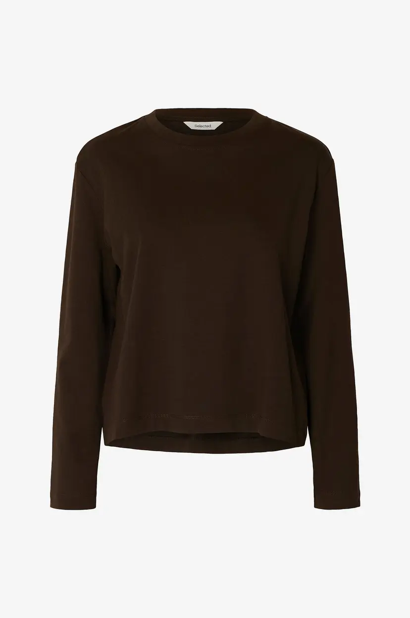 Selected Women Topp slfEssential LS Boxy Tee - Brun