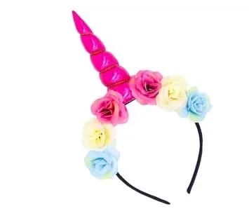 Lili Marleen Enhjørning/unicorn hårbøjle, pink med blomster - vi elsker pynt