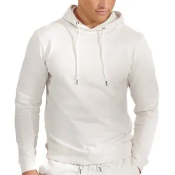 Bread & Boxers Bread and Boxers Organic Cotton Men Hooded Shirt Benhvit X-Large Herre