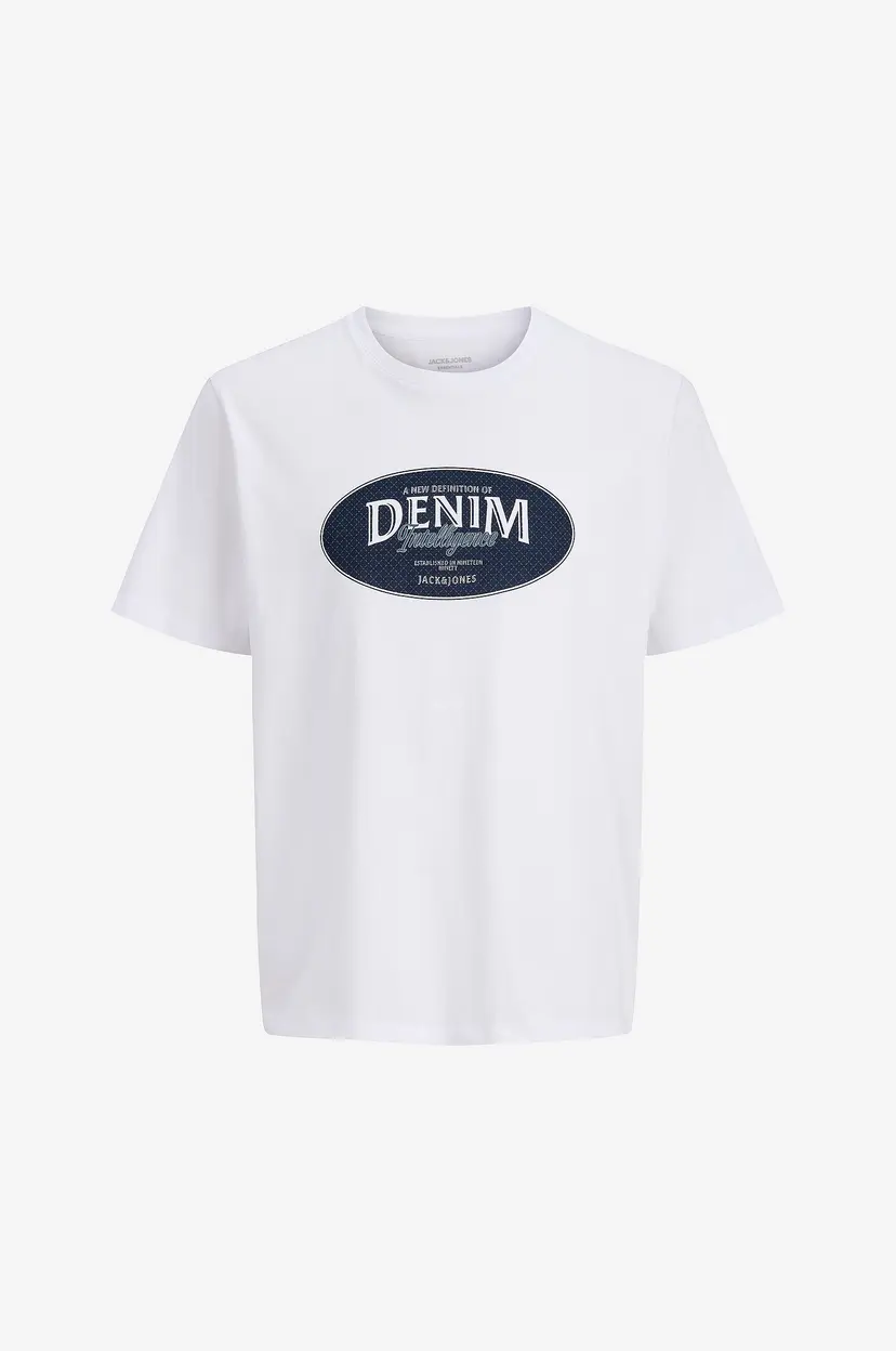 Jack & Jones Plus T-skjorte jjeDover Denim Tee SS O-neck SN Pls - Hvit
