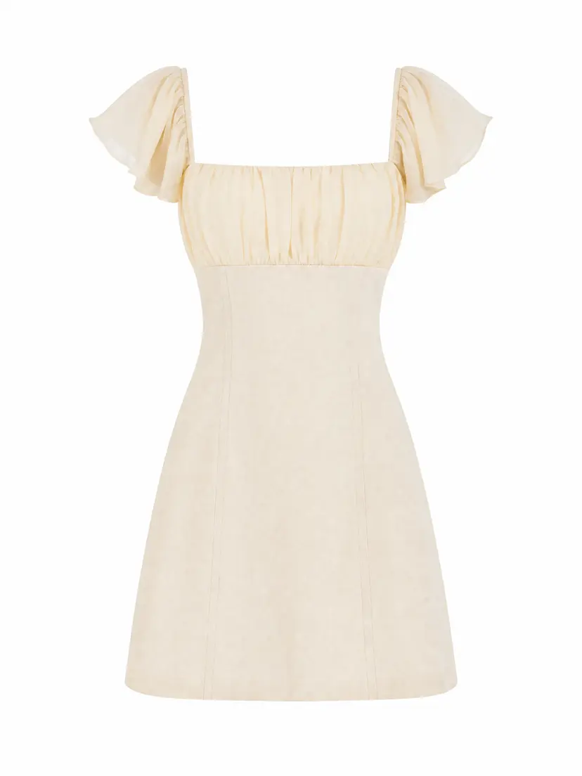 MURLONG CRES Bettina Linen Mini Dress with Chiffon Details Ivory, XXS / Regular