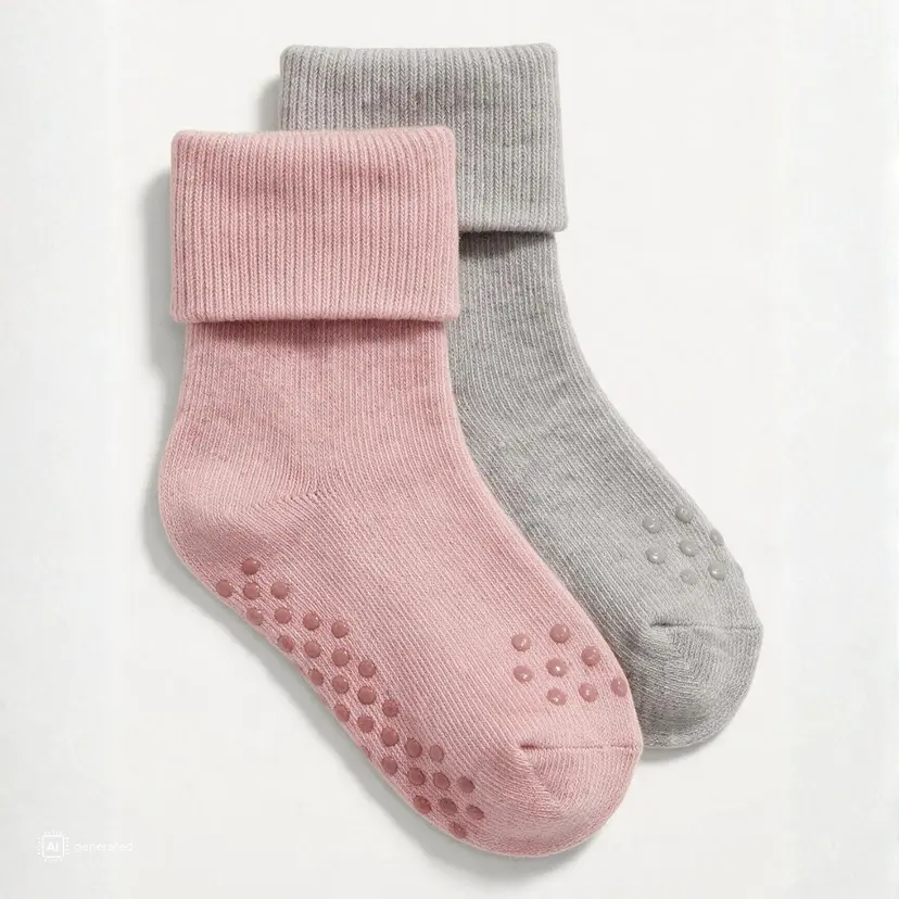 Nordic Kids Nordic Kids - Sokker Bambus 2pk Anti-Skli Rosa/ Grå