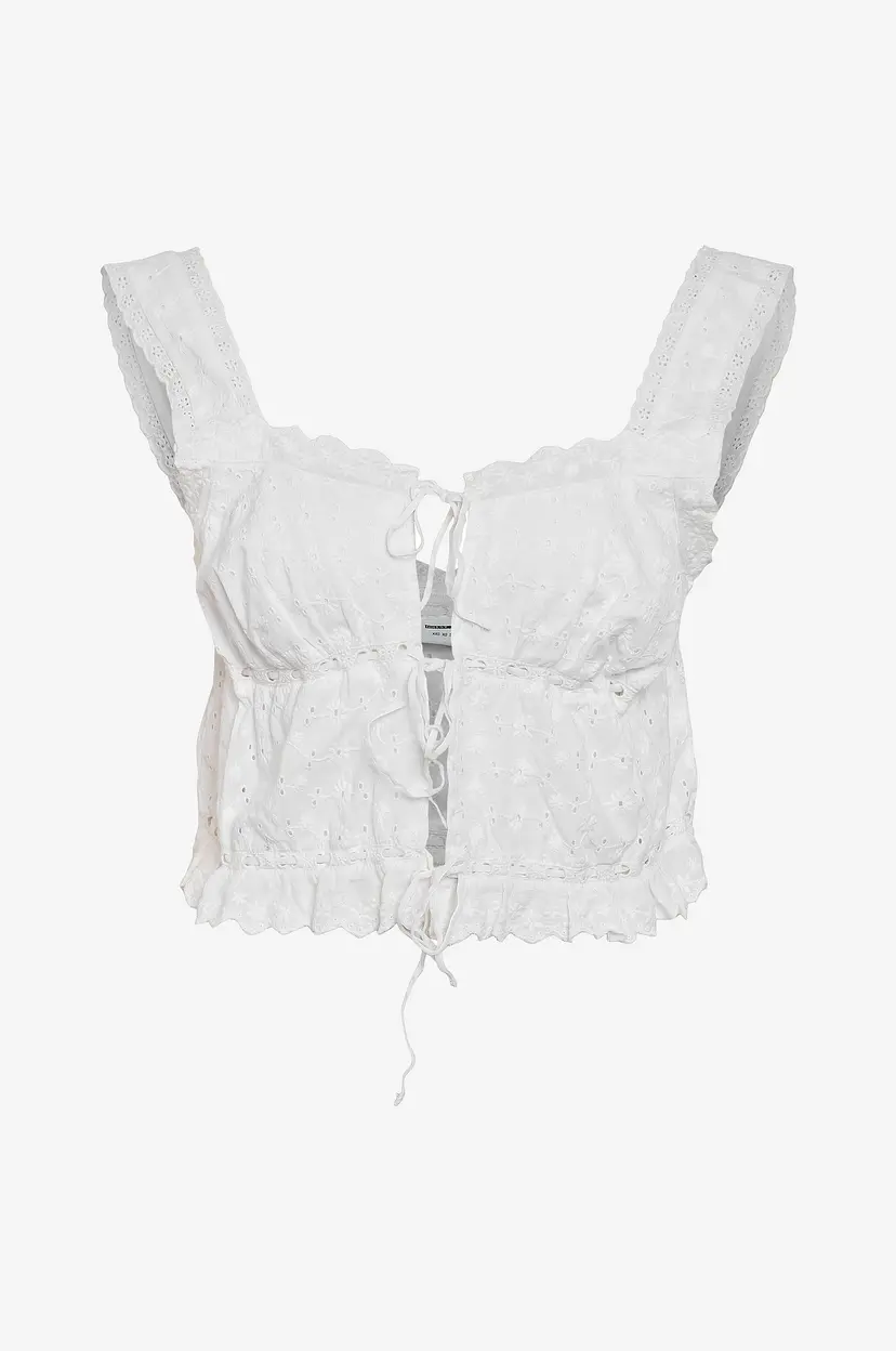 Noisy May Curve Topp nmSommer S/L Cropped Broderie - Hvit